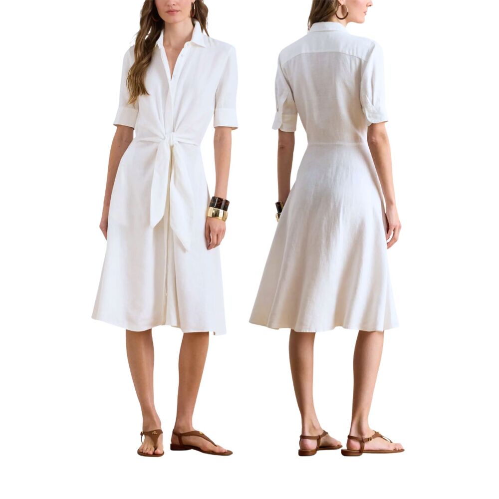Lauren Ralph Lauren 100% Linen White Shirt Dress. Size 4